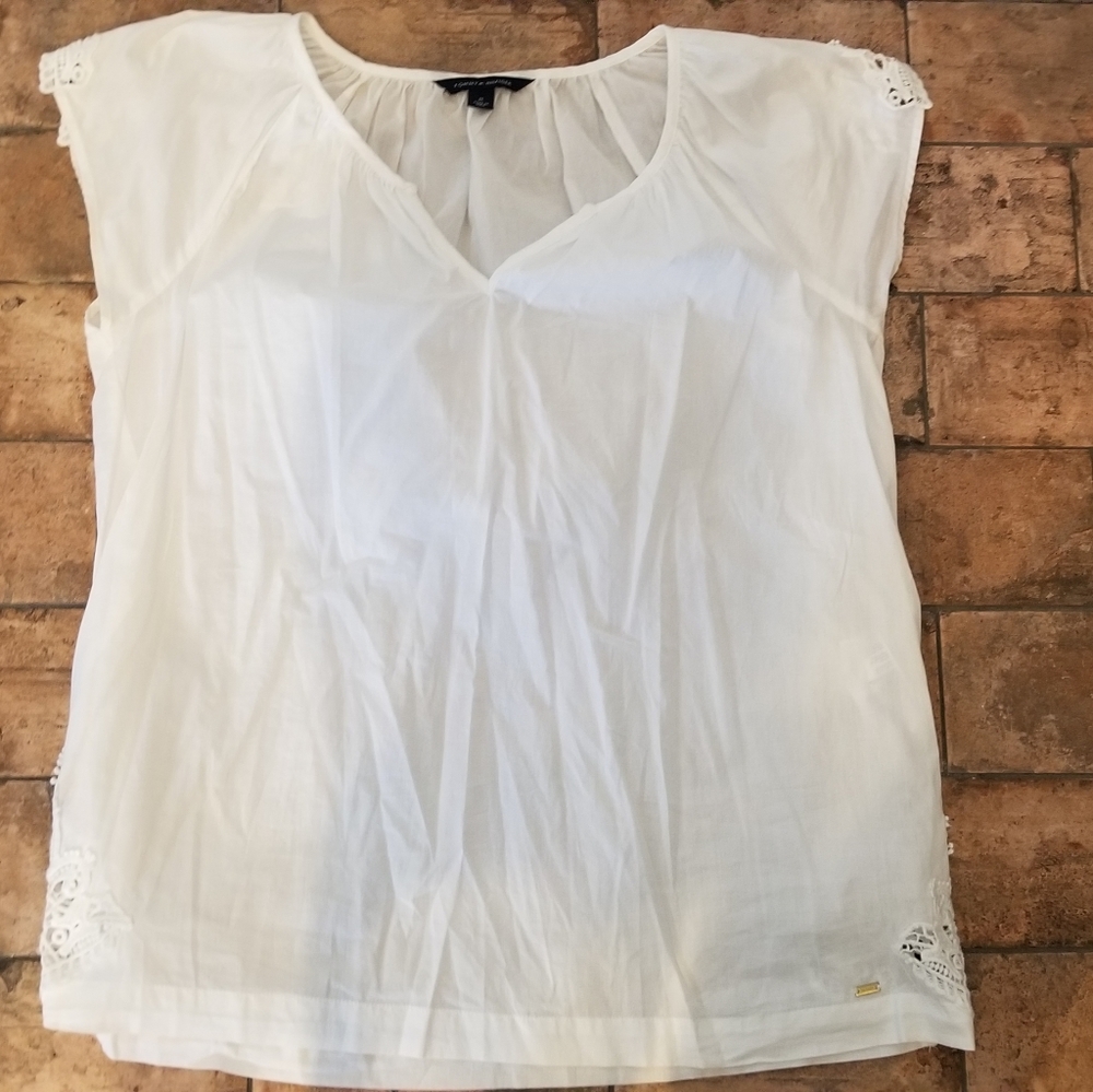 Tommy Hilfiger White Blouse Sz M Medium Lace Detail